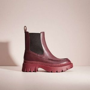 Coach Joey Leather Lug Sole Chelsea Bootie | Burgundy | Size 5 NEW